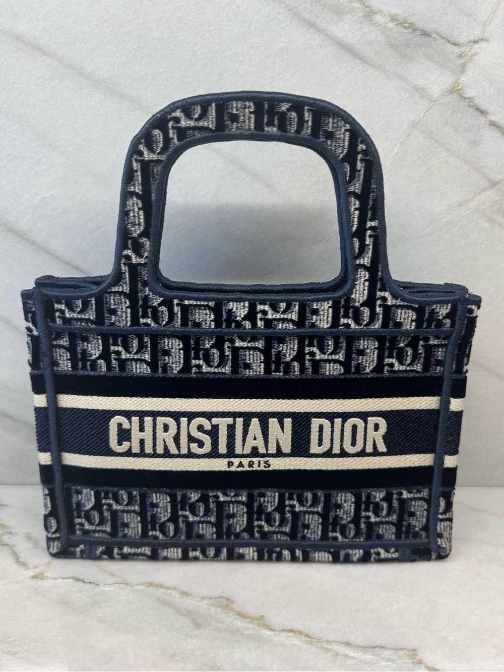 Christian Dior Blue Oblique Velvet Mini Book Tote